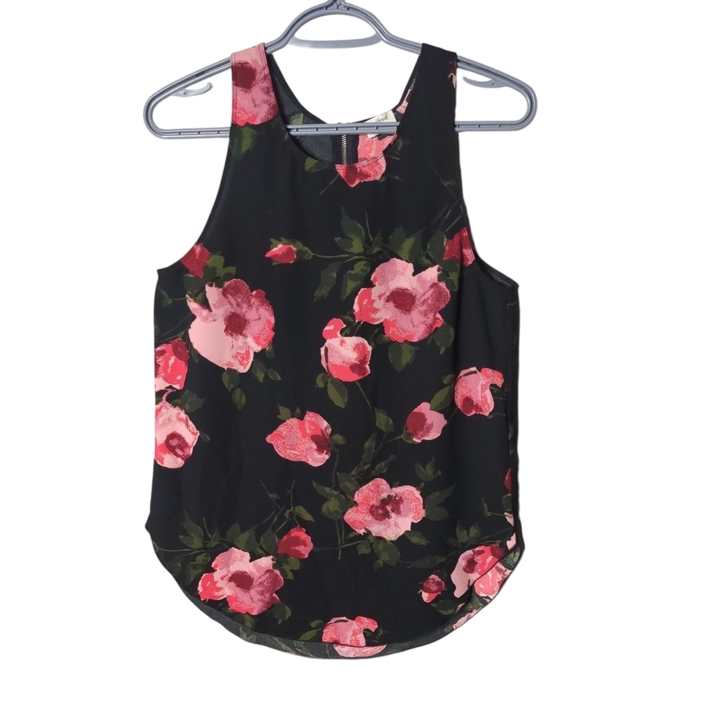 Aritzia Wilfred Sevres‎ Floral Silk Blend Black Sleeveless Top Blouse Small